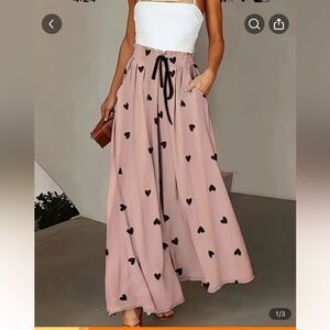 Random heart print wide legs pants New